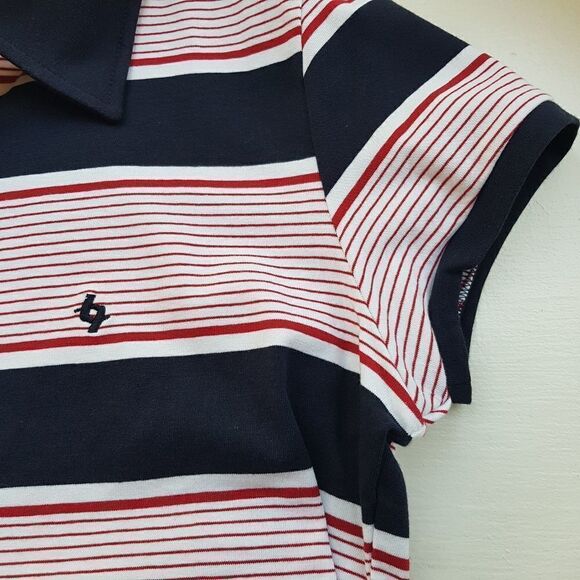 LIJA Golf Sports Shirt Navy, Red and White Stipes and Cap Sleeve Medium  … - Picture 7 of 12